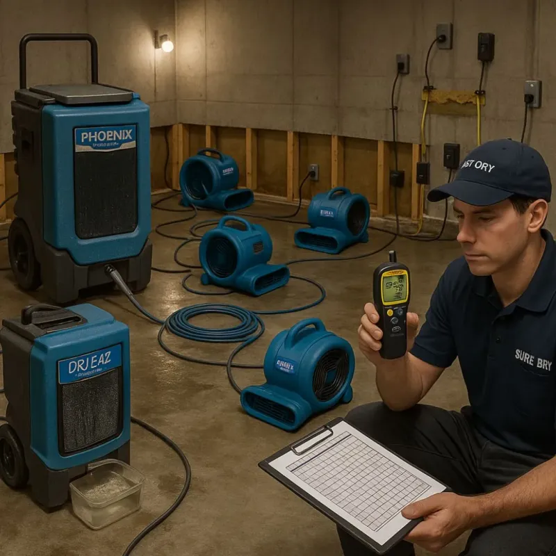 Structural Drying and Dehumidification process in Carbon Cliff, IL